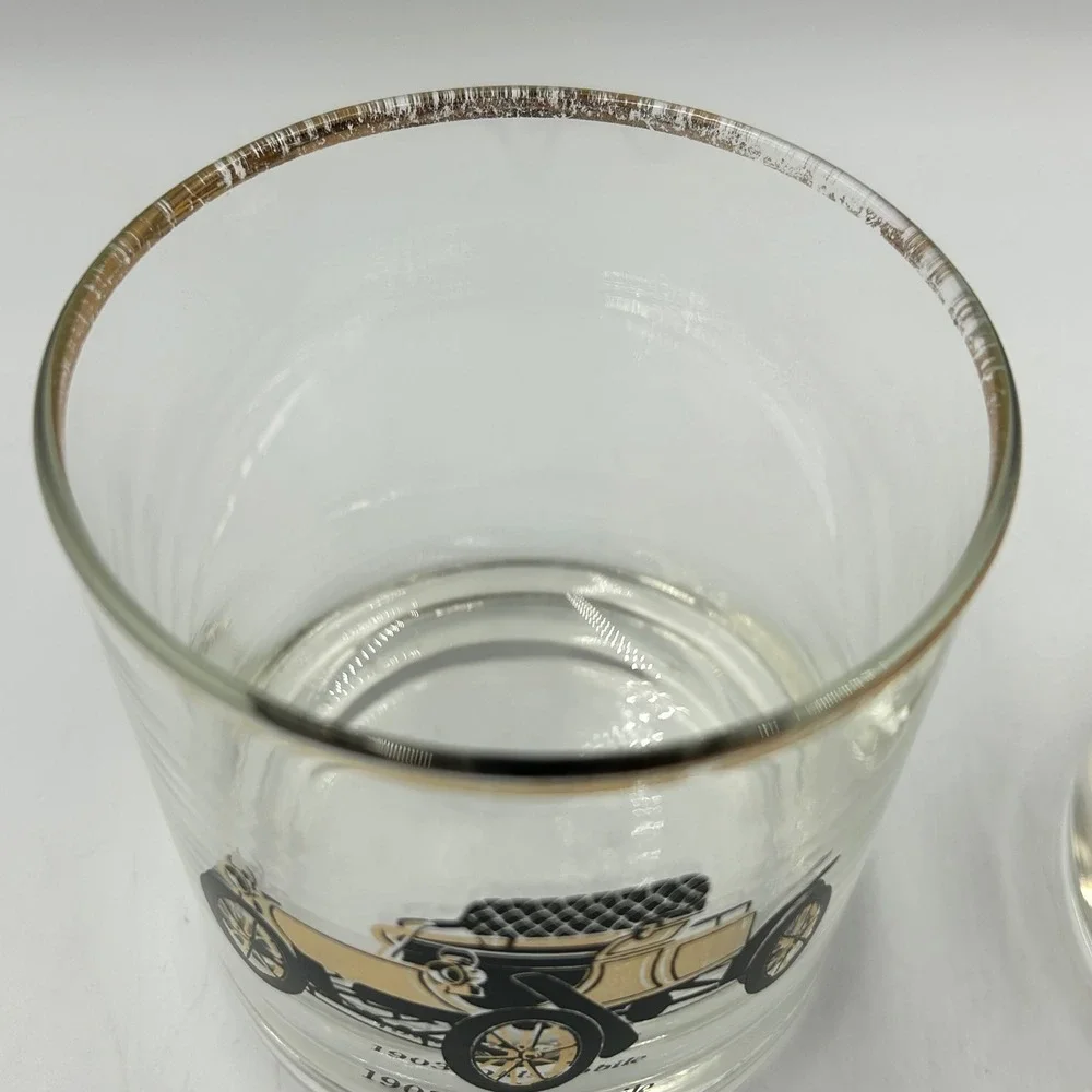 Rocks Glass Clear Vintage Antique Car Gold Rim Good